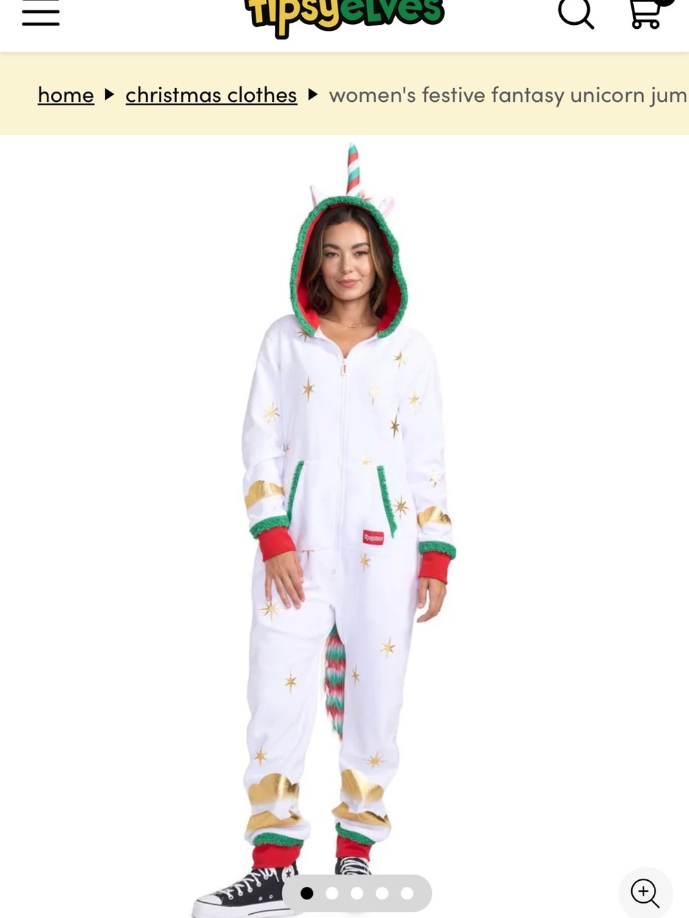 Tipsy Elves White Kids Unicorn Holiday Onesie with Red & Green Trim
